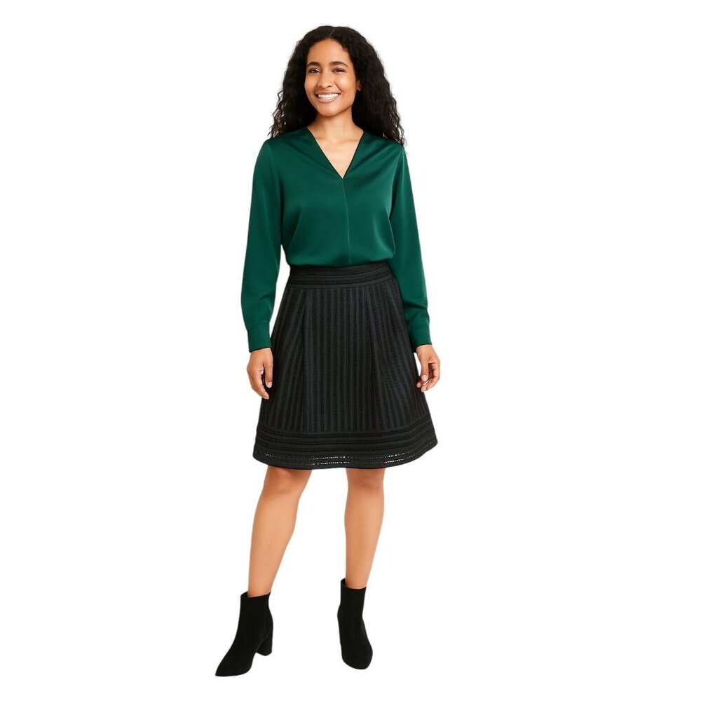 Haute Monde Black Small Midi Skirt Mesh Overlay Polyester Pleated Design